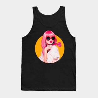 Pin up sexy woman illustration lollipop sunglases big lips Tank Top